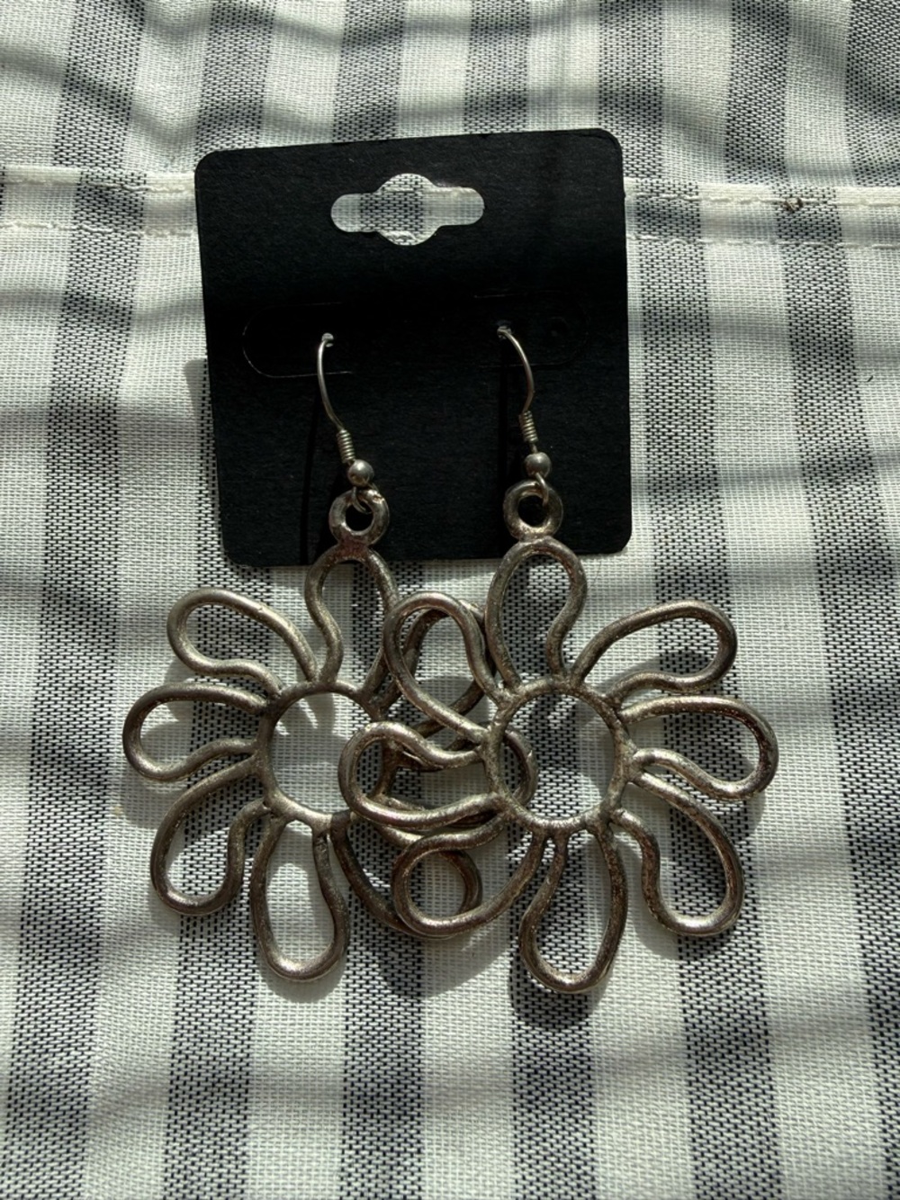 Silver Flower Loop Drop Earrings for Women